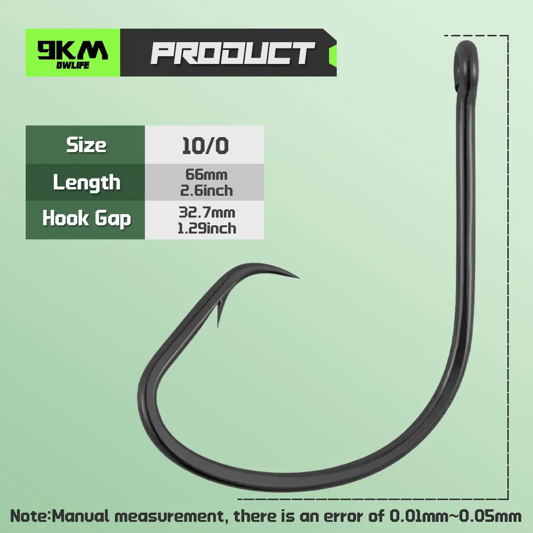 9KM Inline Circle Fishing Hooks - High Carbon Steel Wide Gap Bait Hooks for Catfish & Striped Bass