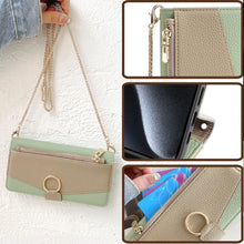 Crossbody Leather Zipper Wallet Case for iPhone Flip Mirror Cover Long Lanyard