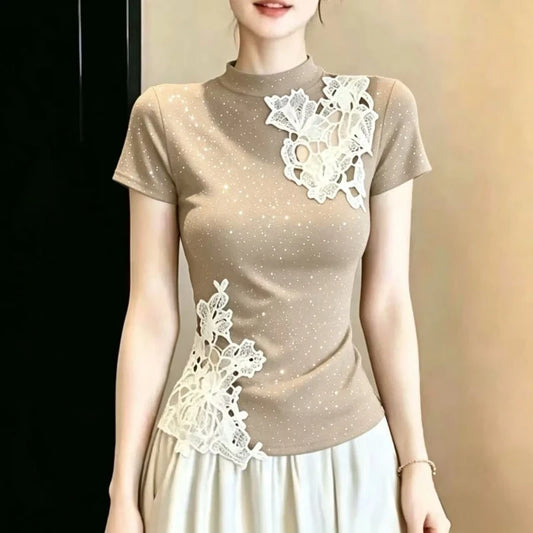 Women's Summer Short Sleeve Hollow Out O-Neck T-Shirt