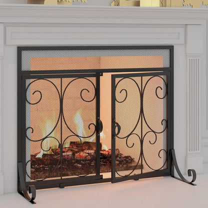 Modern Double-Door Wrought Iron Fireplace Screen Fence