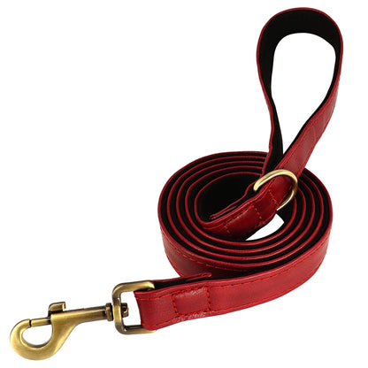 Leather Dog Collar Leash Set Soft Padded