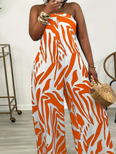 Graphic Printed Strapless Sleeveless Loose Jumpsuit