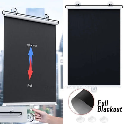 Retractable Full Blackout Cordless Roller Blinds - No-Drill Window Privacy Sunshade