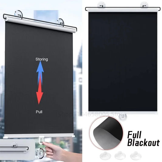 Retractable Full Blackout Cordless Roller Blinds - No-Drill Window Privacy Sunshade