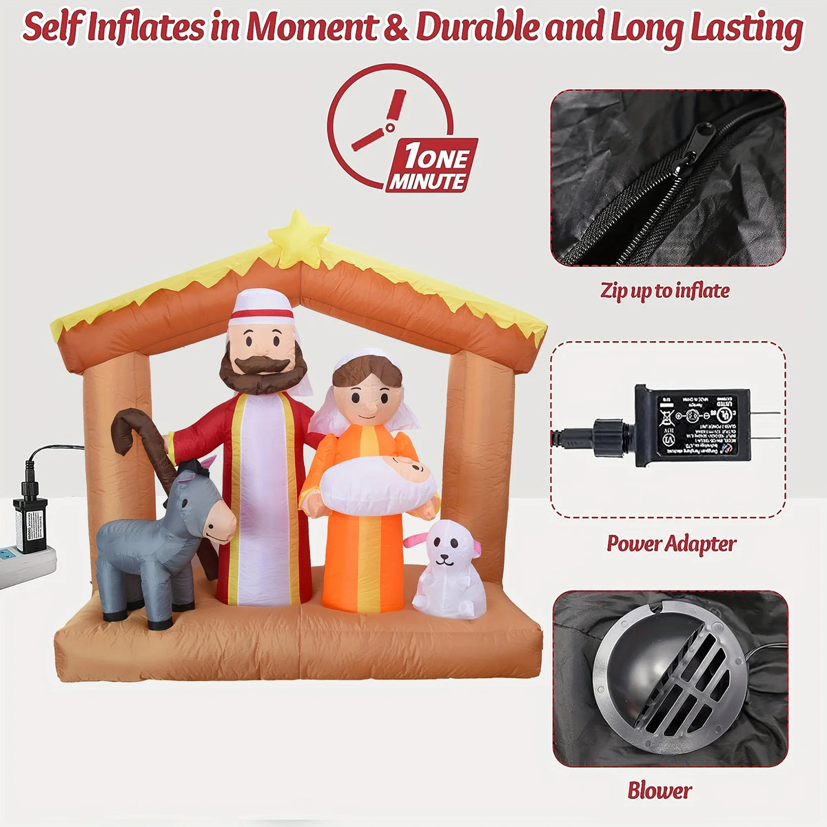6FT LED Light Up Nativity Scene Inflatable Christmas Decoration