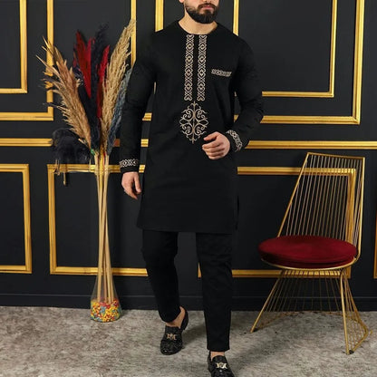 Men's Elegant Dashiki Embroidered Shirt & Full Pant Suit Set