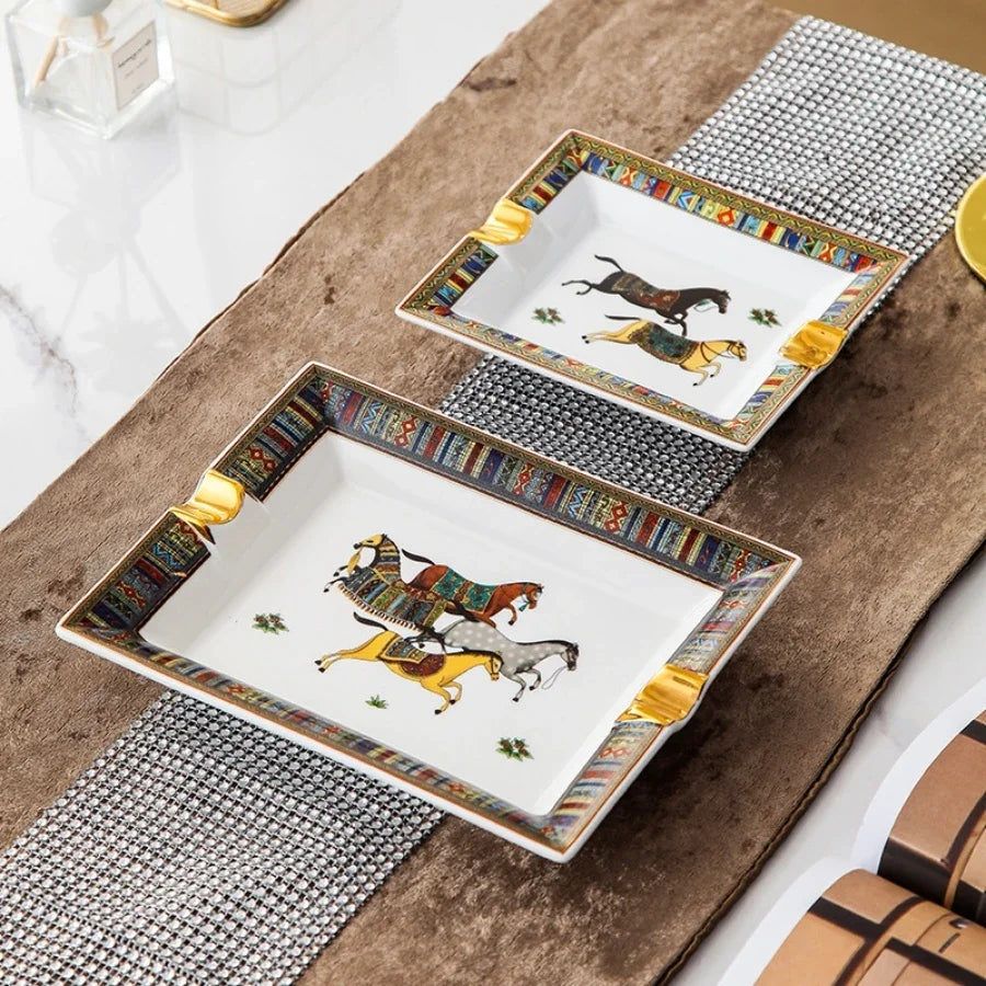Luxury Horse Pattern Ceramic Cigar Ashtray