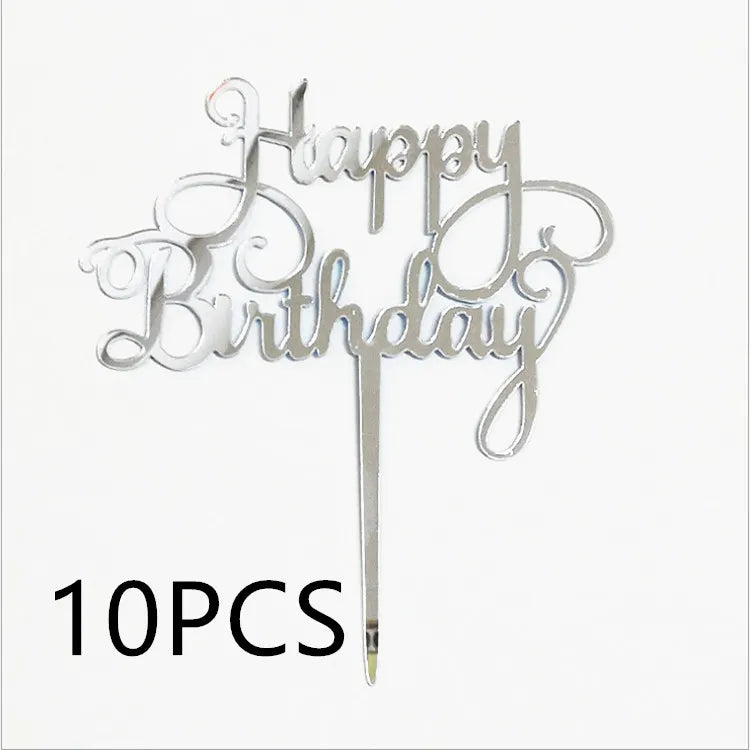 10Pcs Rose Gold Happy Birthday Cake Topper