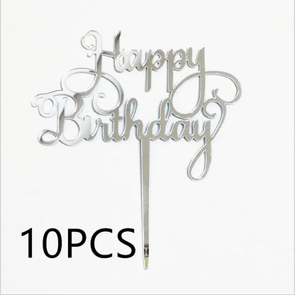 10Pcs Rose Gold Happy Birthday Cake Topper