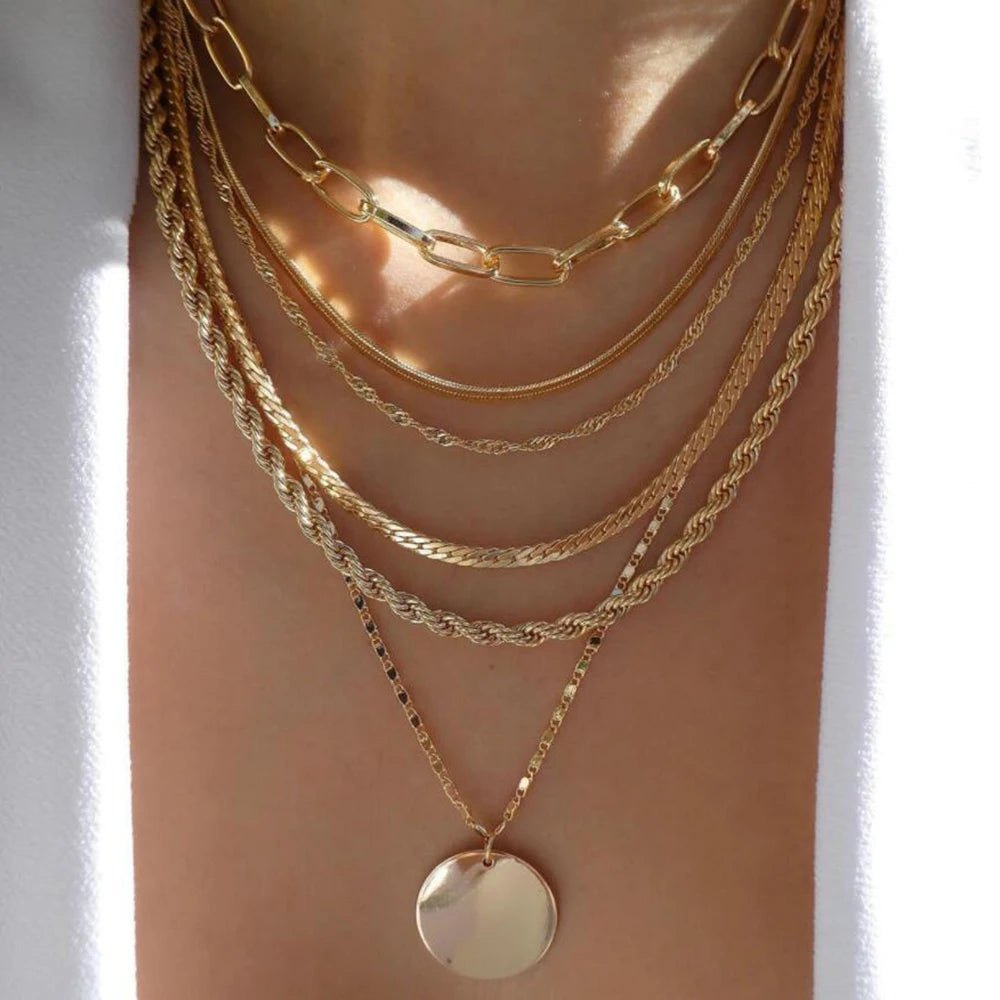 Trendy Geometric Bead Multilayer Crystal Necklace