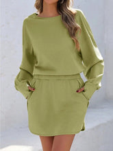 Long Sleeve Mid-Thigh Elastic Waist Pleated Dress With Built In Shorts