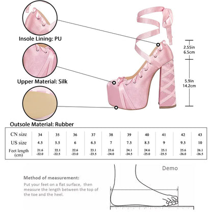 Women's Elegant Lolita Silk Ribbon Chunky High Heel Shoes