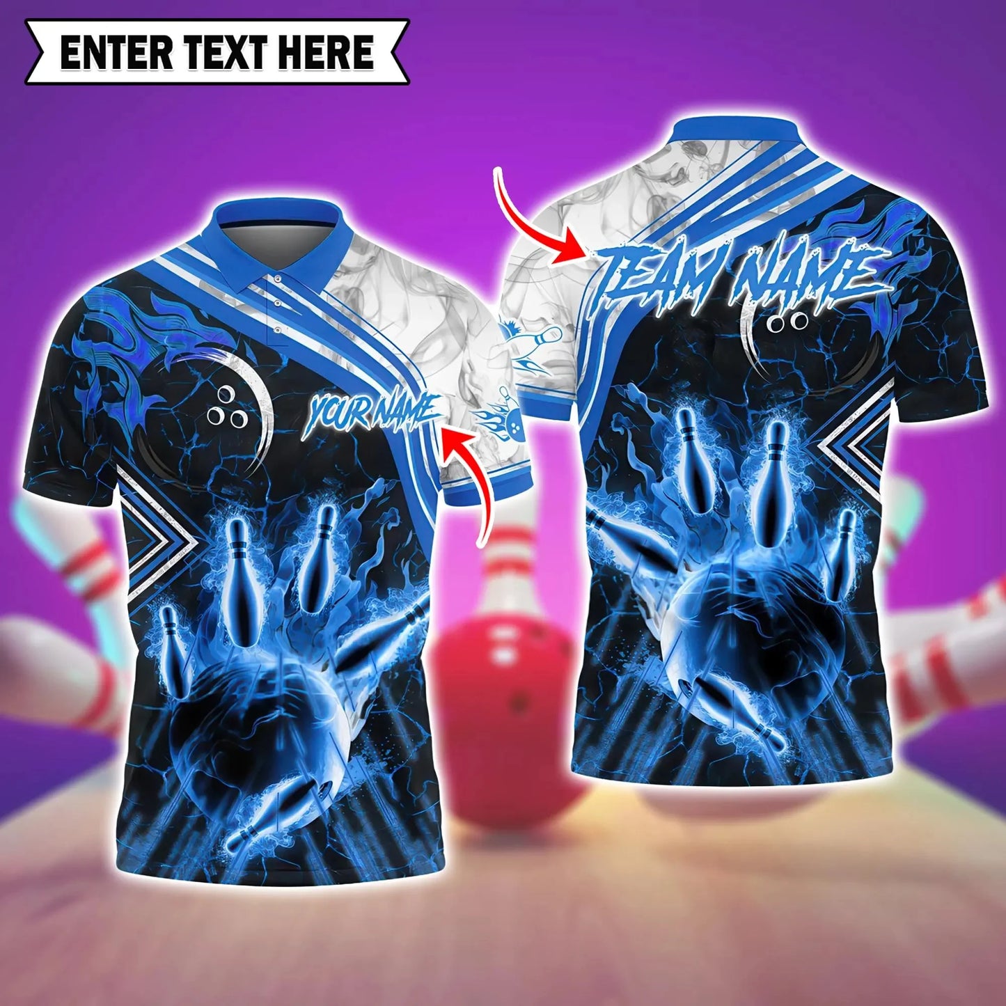 Men's Custom Name Graphic Bowling Polo Shirt