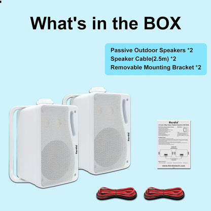 Herdio 3.5" Waterproof Indoor/Outdoor Wall Mount Speakers (Pair, 200W)