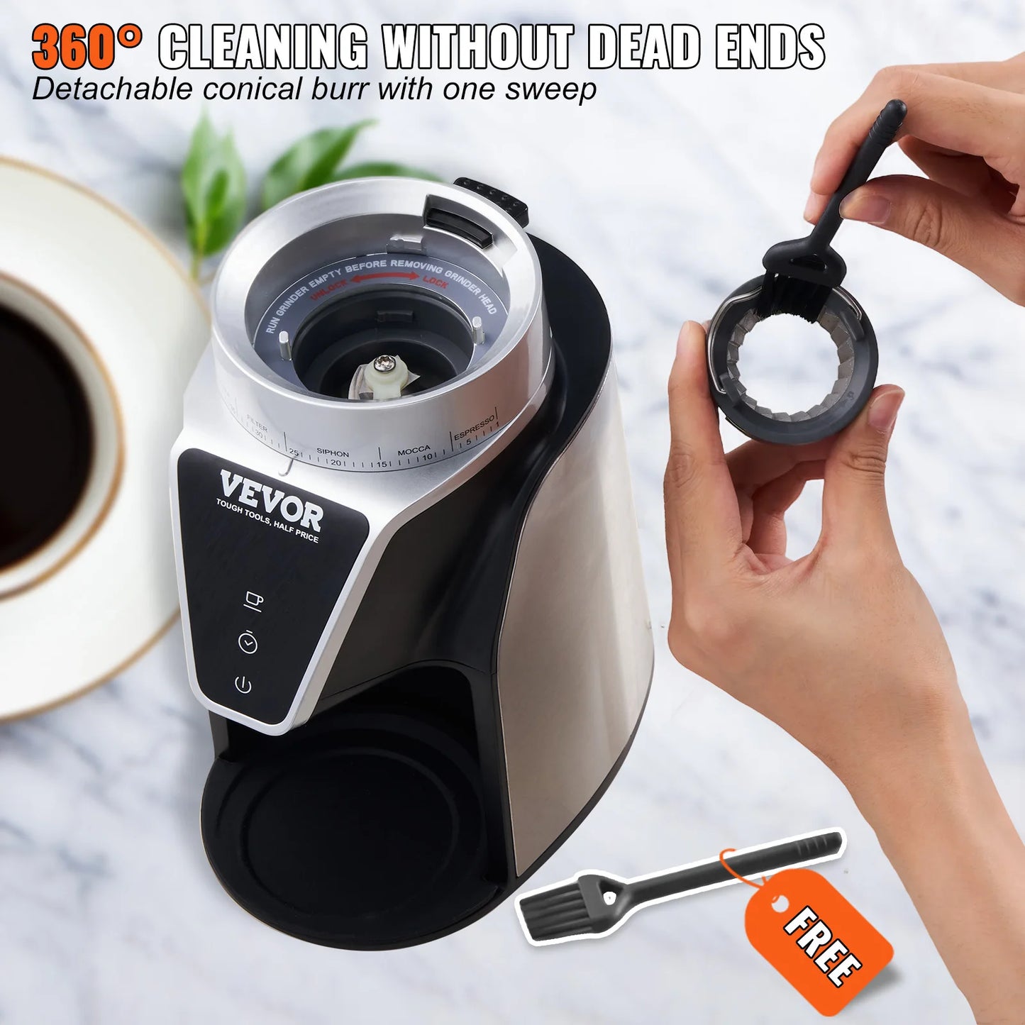 VEVOR 40MM Conical Burr Grind Setting Coffe Bean Electric Espresso Coffee Machine