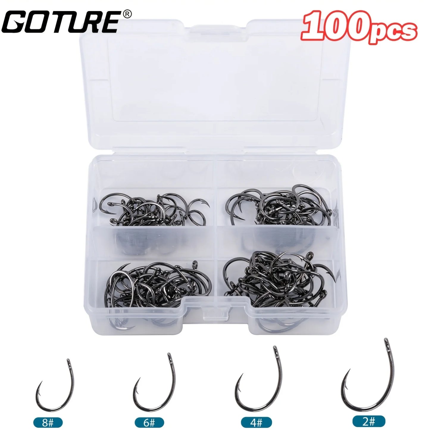 Goture 100pcs High Carbon Steel Circle Fishing Hooks
