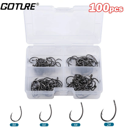 Goture 100pcs High Carbon Steel Circle Fishing Hooks