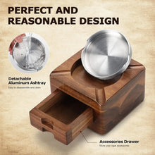 Wood Ashtray Box Cigar Holder with Tobacco Drawer for Cigar Cutter & Tobacco