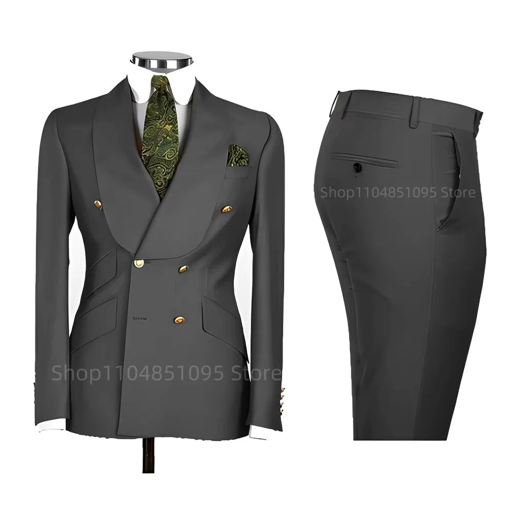 Men's Formal Double-Breasted Business & Wedding Suit Set