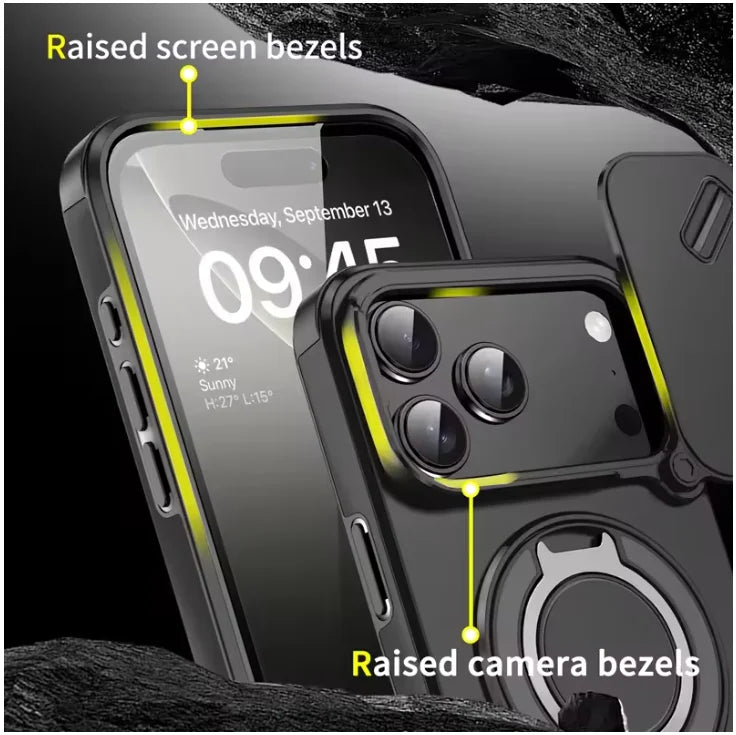 Armor Shockproof Magnetic Ring Stand iPhone Case with Camera Cover