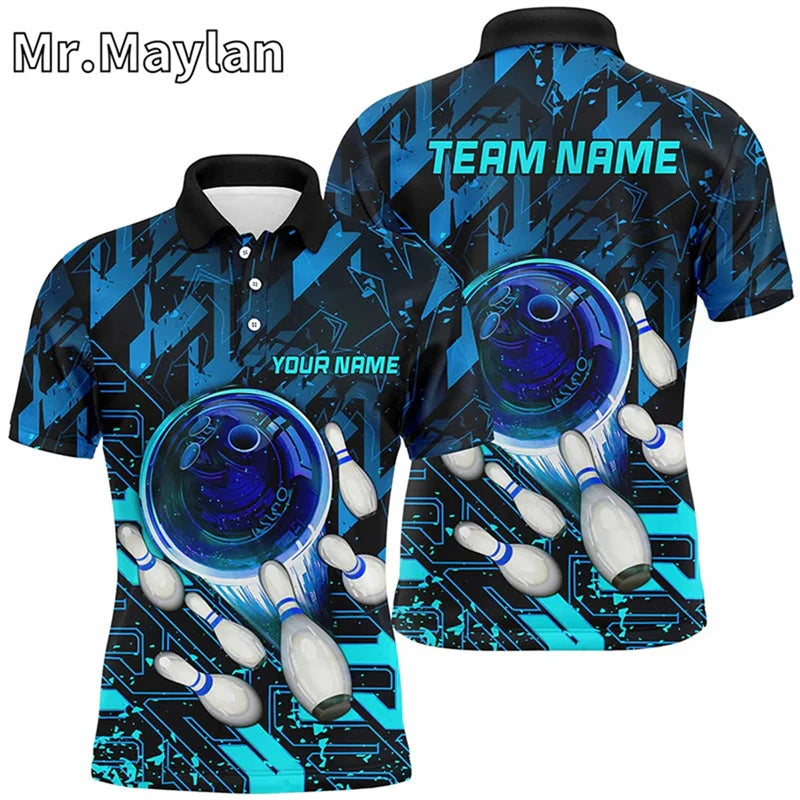 Custom Ice Fire Pin Bowling Team Polo Shirt