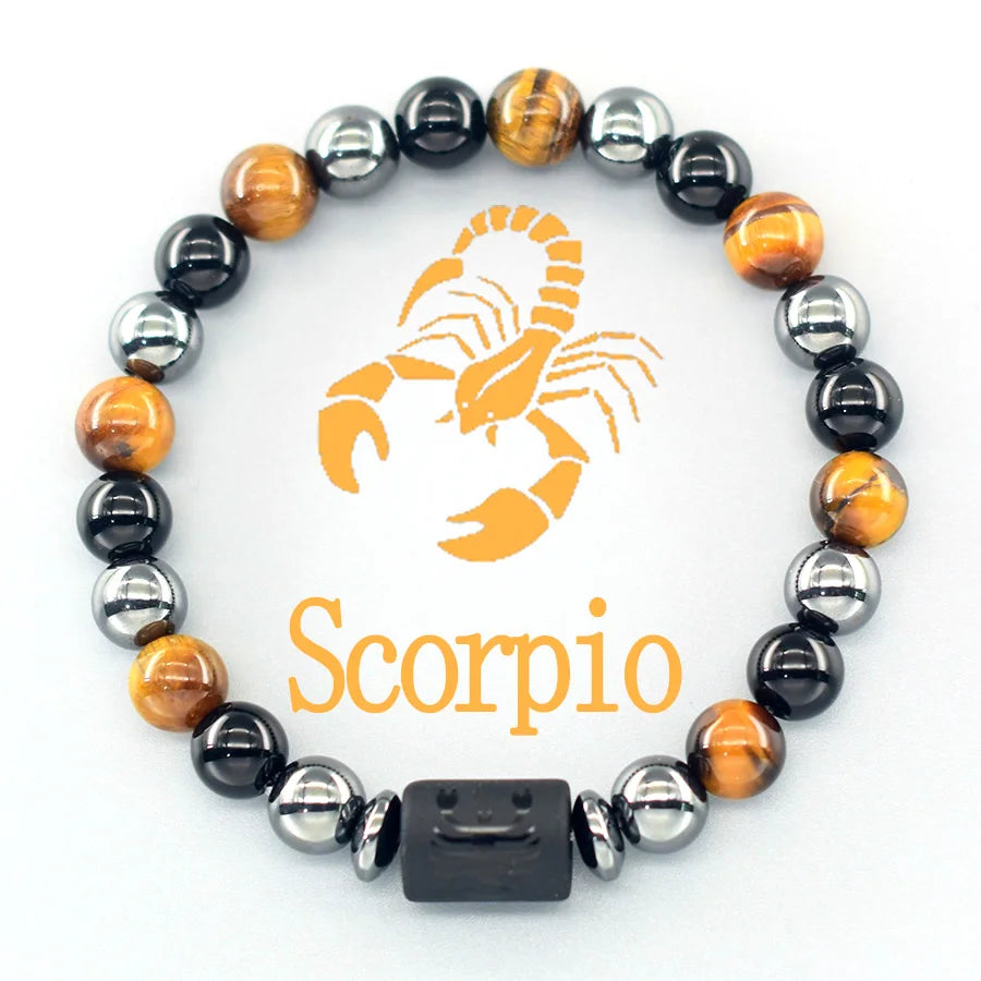 Natural Tiger Eye 12 Zodiac Bead Bracelet