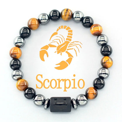 Natural Tiger Eye 12 Zodiac Bead Bracelet