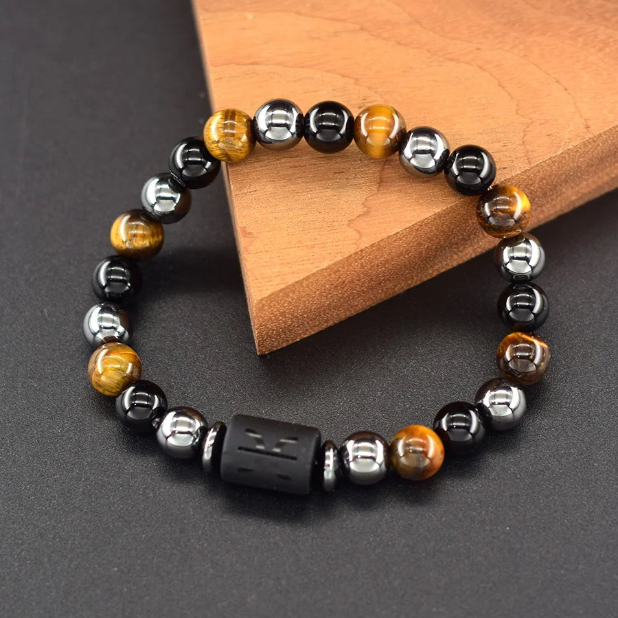 Natural Tiger Eye 12 Zodiac Bead Bracelet