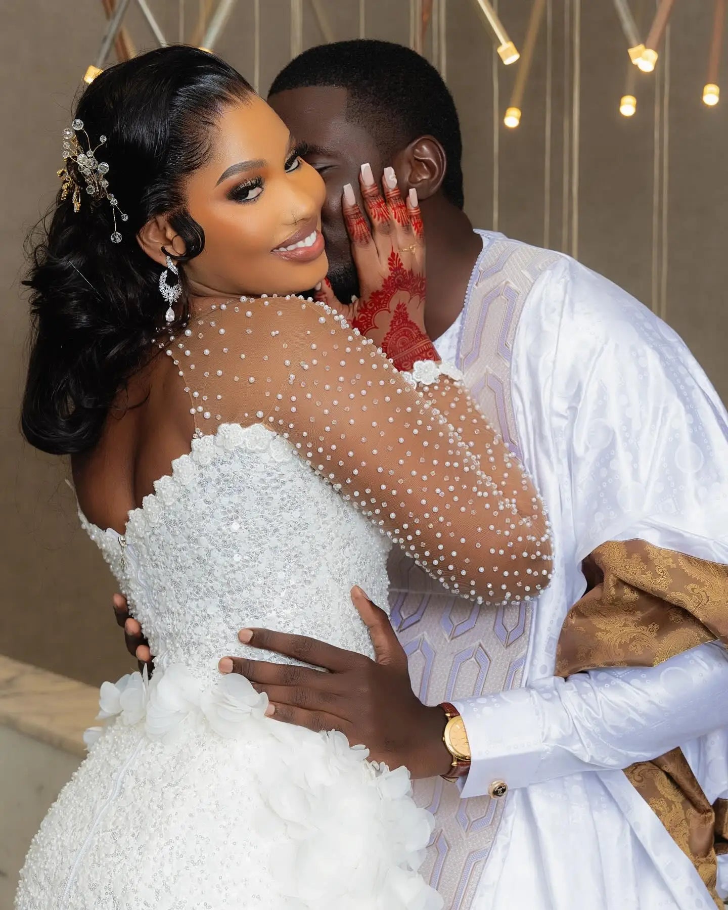 LOVEYING Elegant Scoop Neck Sequined & Beaded Mermaid Wedding Dress - Long Sleeve Lace-Up Bridal Gown with Sweep Train