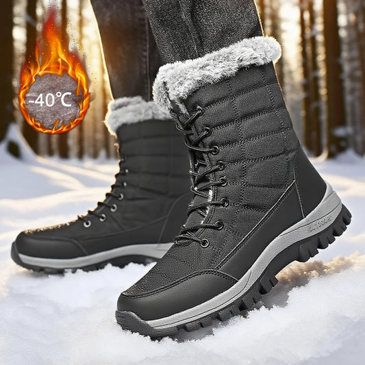 PUAMSS Men's Outdoor Winter Fleece-Lined Canvas Boots