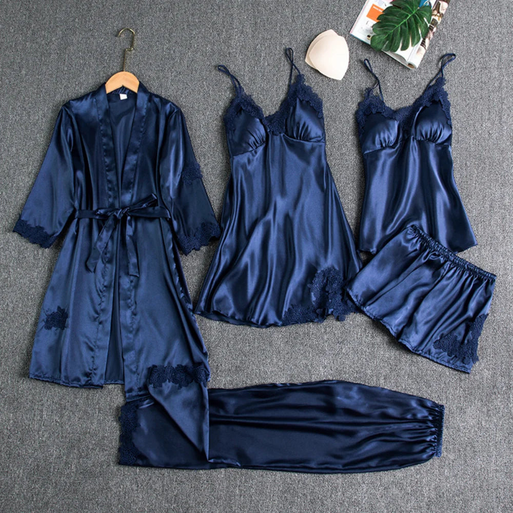 6PC Satin Sleep Pajamas Gown Set
