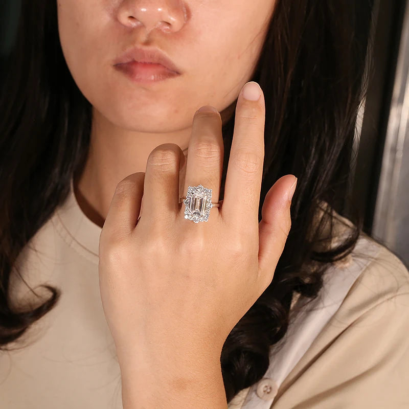 7CT Emerald Cut Lab Grown Diamond Engagement Ring Set – IGI Certified 14K Gold Bridal Set