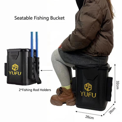 Foldable Live Fish Bucket and Portable Net with Rope