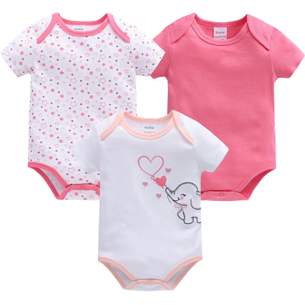 3 Pcs Cute Unicorn Print Short-Sleeve Jumpsuit