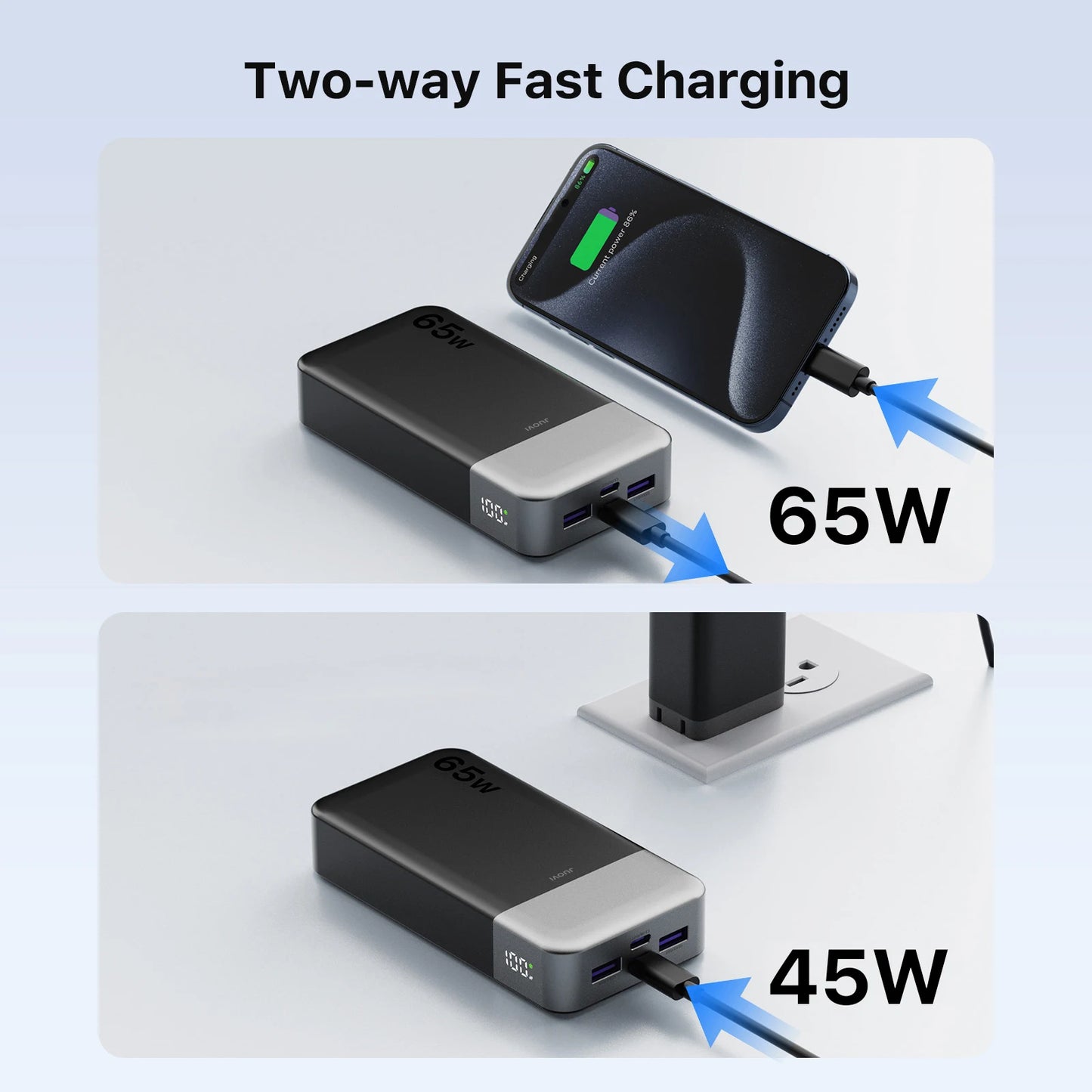 JUOVI J2931 65W 20000mAh Laptop Power Bank Fast Charging Portable Charger