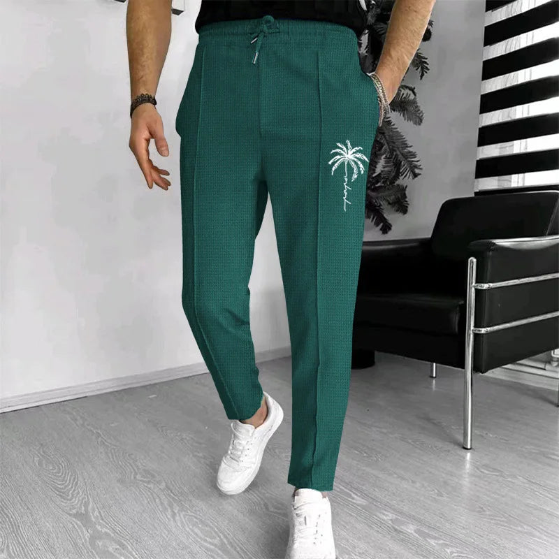 Men's Slim Fit Waffle Knit Athletic Jogger Pants with Pockets