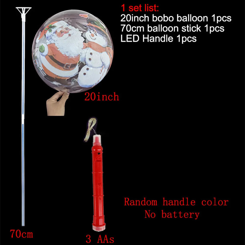 Christmas LED Light Up Bobo Balloons, 20 Inch Bubble Balloons with 3 Levels Flashing Handle