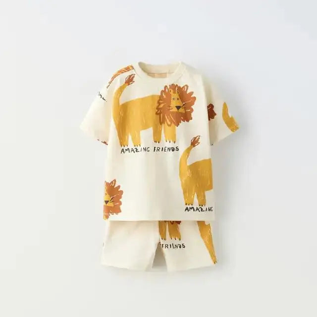 2 Piece Cartoon Print T-shirt and Shorts Set