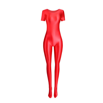 Women's Silky Shine Short-Sleeve Footed Unitard & Dance Catsuit