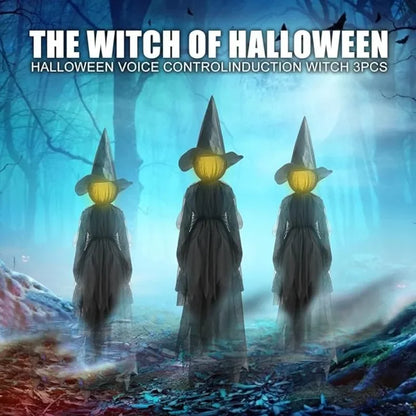 3PCS Halloween Light Up Hand-Holding Witches, Sound-Activated Glow Decorations