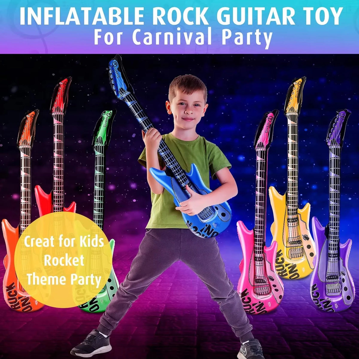 36 Inch Inflatable Rock Star Guitars Set, 80s 90s Blow Up Toy Guitar Party Decorations