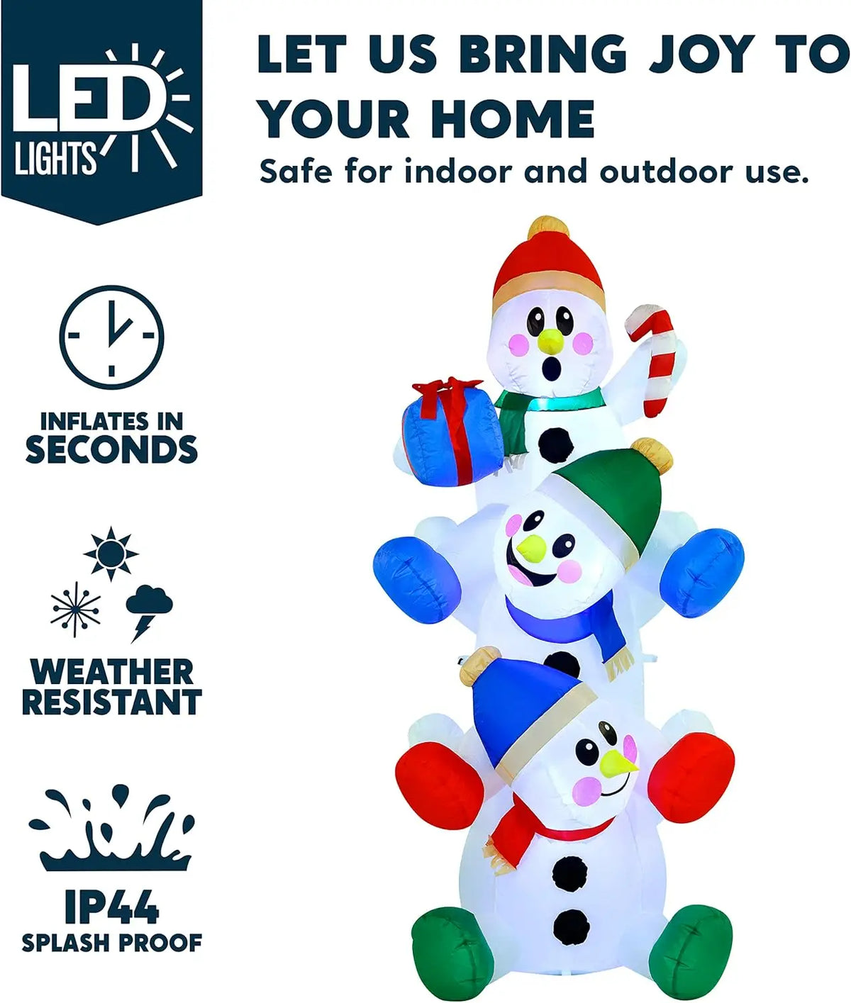 6 FT Christmas Inflatable Stacked Snowmen Outdoor Decor with Built-in LEDs
