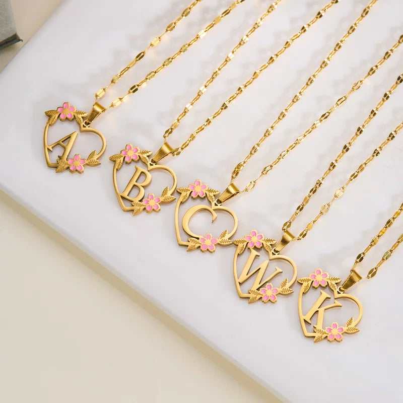 Stainless Steel Love Heart A-Z Letter Necklace