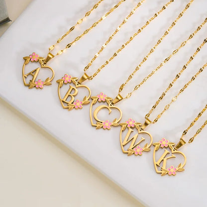 Stainless Steel Love Heart A-Z Letter Necklace