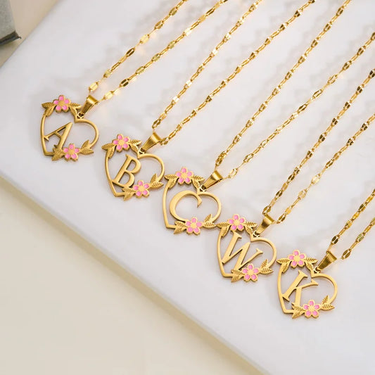 Stainless Steel Love Heart A-Z Letter Necklace