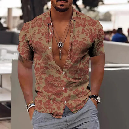 3D Plant Print Quick-Dry Short Sleeve Shirt