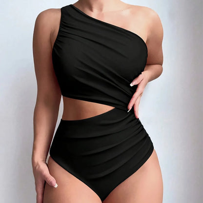 One-Piece Single-Shoulder Solid Color Bikini Bottom Bathing Suit
