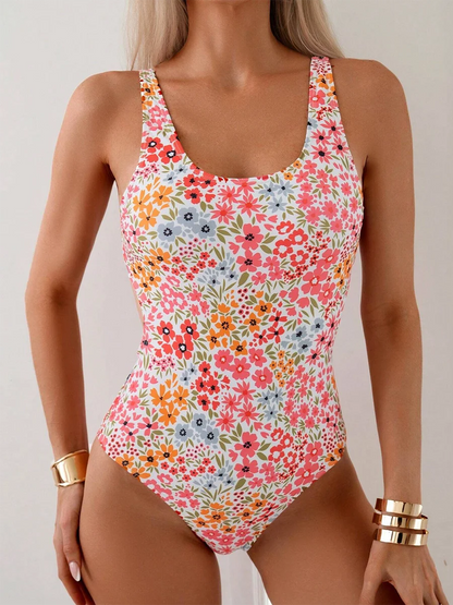 Floral One Piece Square Neck Bathing Suit