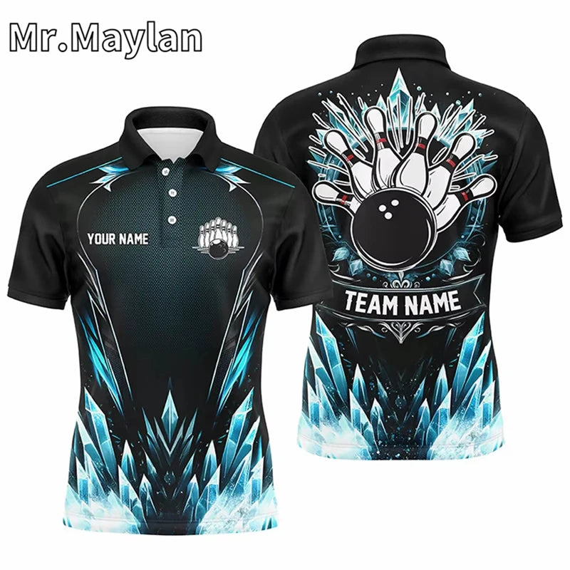 Custom Ice Fire Pin Bowling Team Polo Shirt
