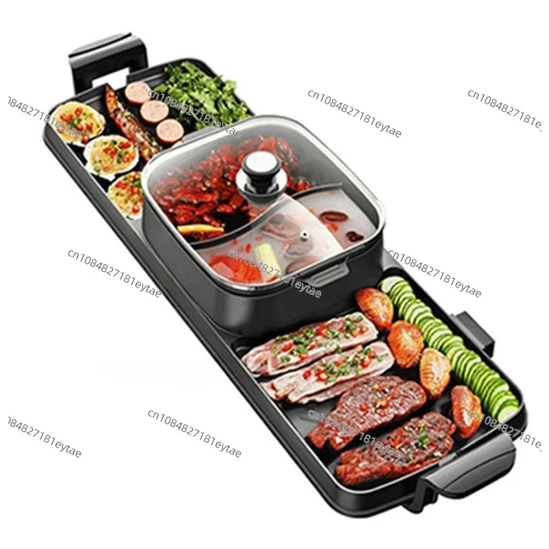 Electric Smokeless BBQ Grill with Hot Pot